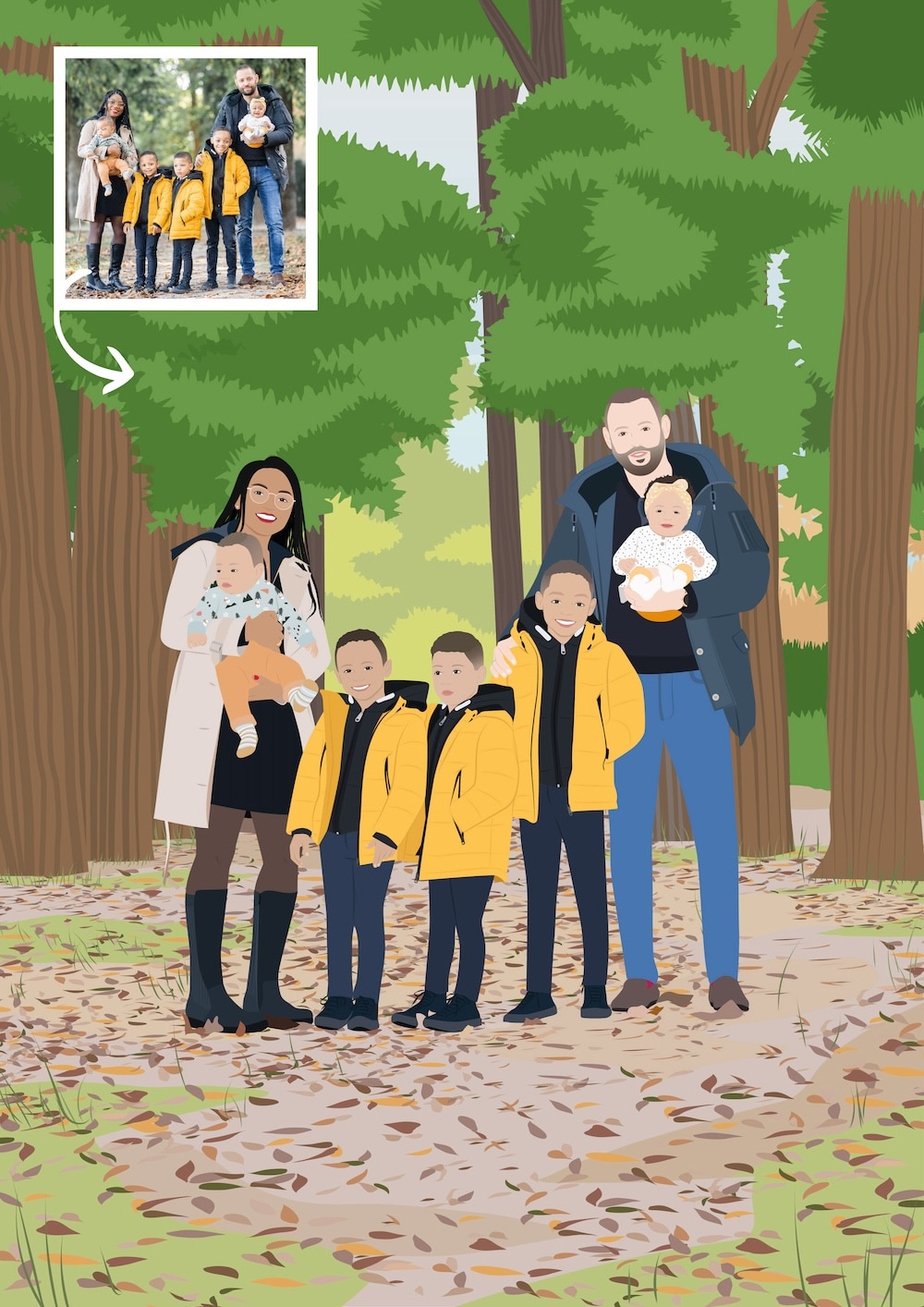 portrait famille personnalisé avec animaux